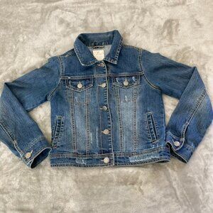 The Children's Place Denim Jacket Girls Large 10 12 Distressed Blue Trucker